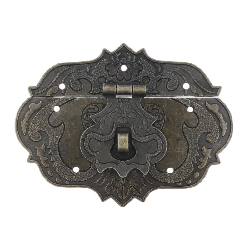 Mcredy Antique Decorative Hasp Clasp Latch Lock Mcredy Wooden Box Latch Large Box Latch with Flower Pattern Zinc Alloy Bronze with Screw 92x73mm/3.6"x2.9" Set of 1 - Image 1